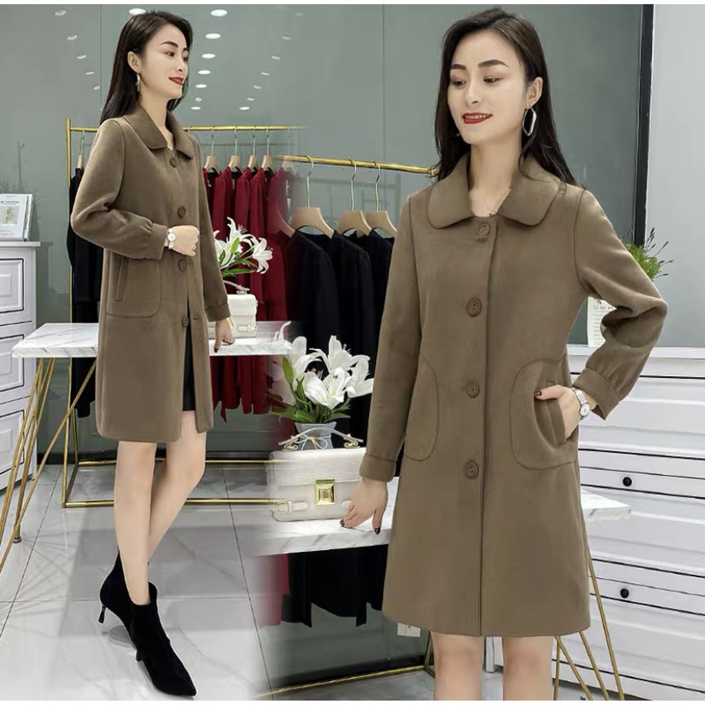 Áo  dạ ép dáng dài cực xinh màu nâu phong cách Hàn Quốc_A2097