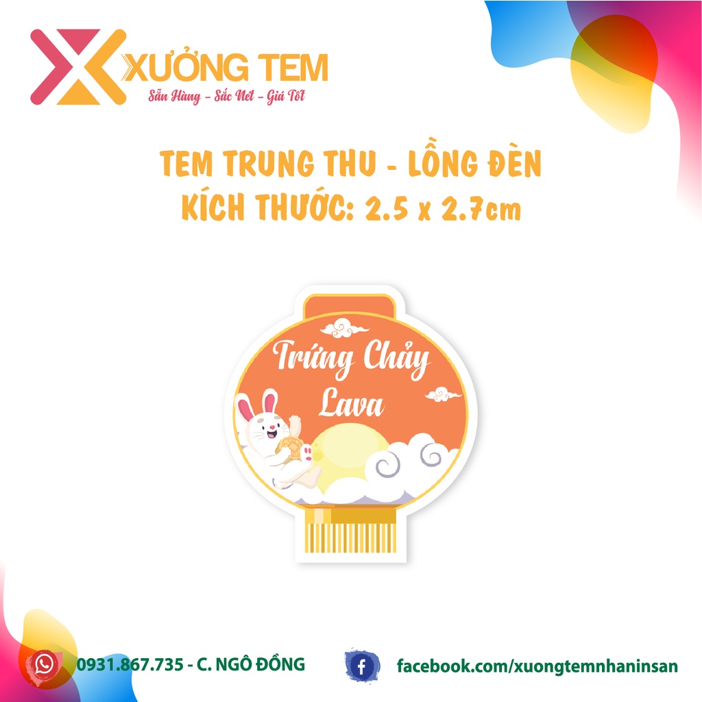 Tem Dán, Nhãn Nhân Bánh Trung Thu - Mẫu Lồng Đèn, Hàng In Sẵn, Sáng Đẹp