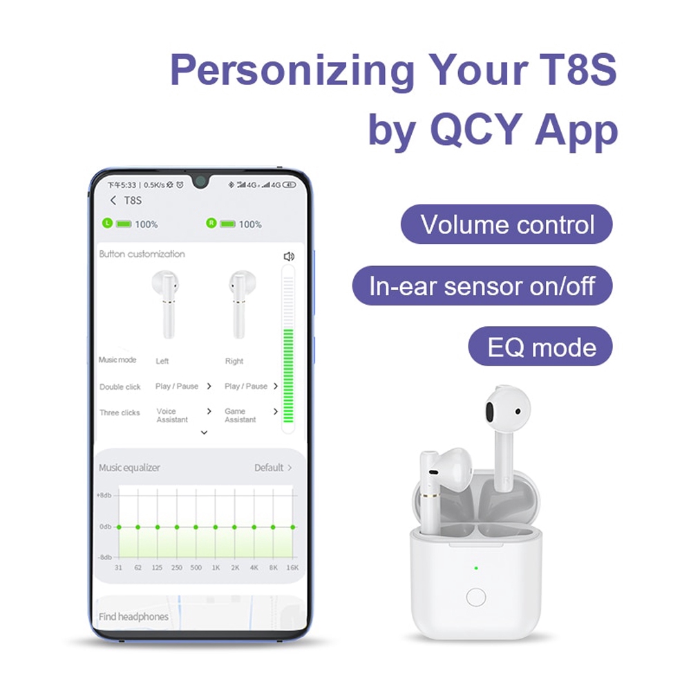 Tai Nghe Bluetooth QCY T8s Tws 5.1 Thiết Kế Nhét Tai Chất Lượng Cao