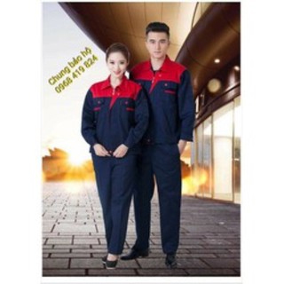 Quần áo bảo hộ lao động tím than phối đỏ