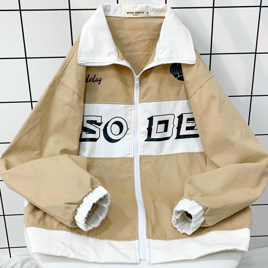 Áo khoác Jacket Trơn form rộng in chữ SO-DE vải kaki 1 lớp Unisex nam nữ (Ảnh thật/Có sẵn)