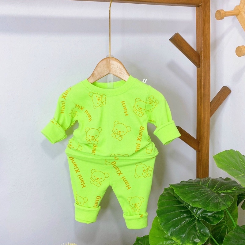 Bộ đồ body chất len tăm in hình gấu dày dặn bé trai và bé gái 8-18kg siêu hot Thu Đông 2022
