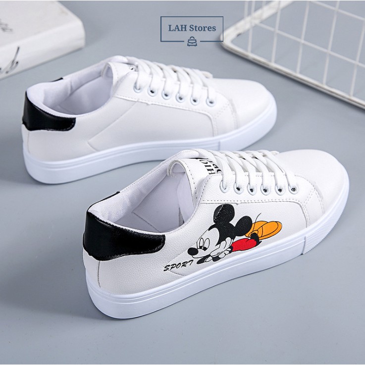 Giày thể thao nữ. Giày sneaker nữ in hình chuột MIC. Chất liệu da PU, đế cao su cao cấp. LAH STORES GSNU01