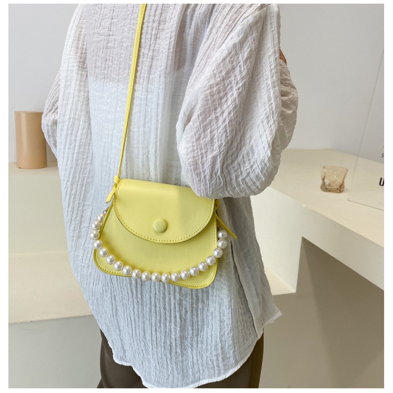 Túi Đeo Chéo Hình Vuông Nhỏ Màu Trơn Đính Nút Ngọc Trai Phong Cách Hàn Quốc Mới 2022 NB00421