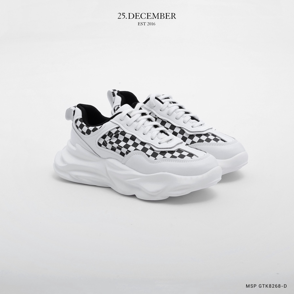 Giày da trắng phối màu caro, phom dáng đẹp, đế giày tăng chiều cao - 25.December mã GTK8268