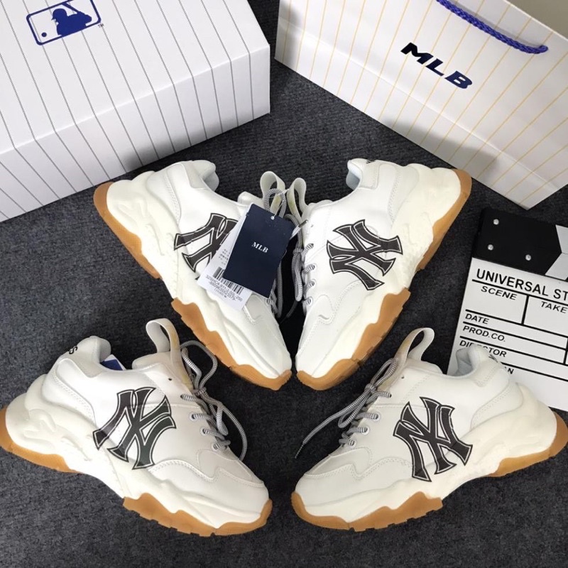 Giày Sneaker Mlb NY Đen Đế Nâu, Giày Thể Thao MLB NY Đế Nâu Da Bò Tăng Chiều Cao 4cm -Sneaker.shop