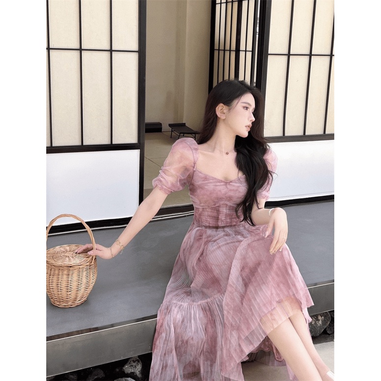 Đầm Lưới In Tím Mềm Mại Sale 50% Cho Các Tình Yêu UP