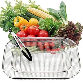Rổ lưới bằng inox có đế đựng rau củ quả, đựng dụng cụ bền, sáng đẹp - kích thước 30 x 22 x 6cm