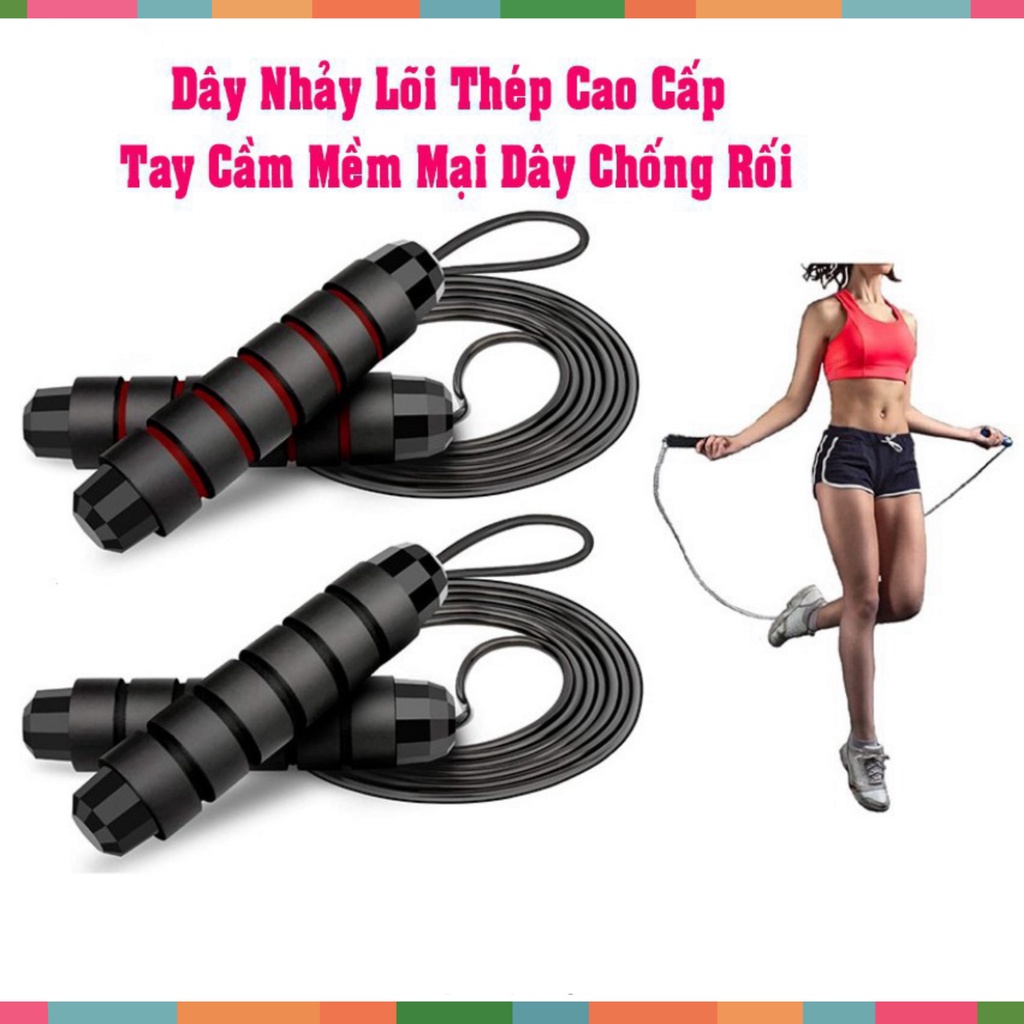 Dây Nhảy Thể Hình - Dây Tập Thể Hình Lõi Thép Kèm Tạ Sắt Cao Cấp tay cầm bọc bên ngoài 2 lớp Eva êm ái