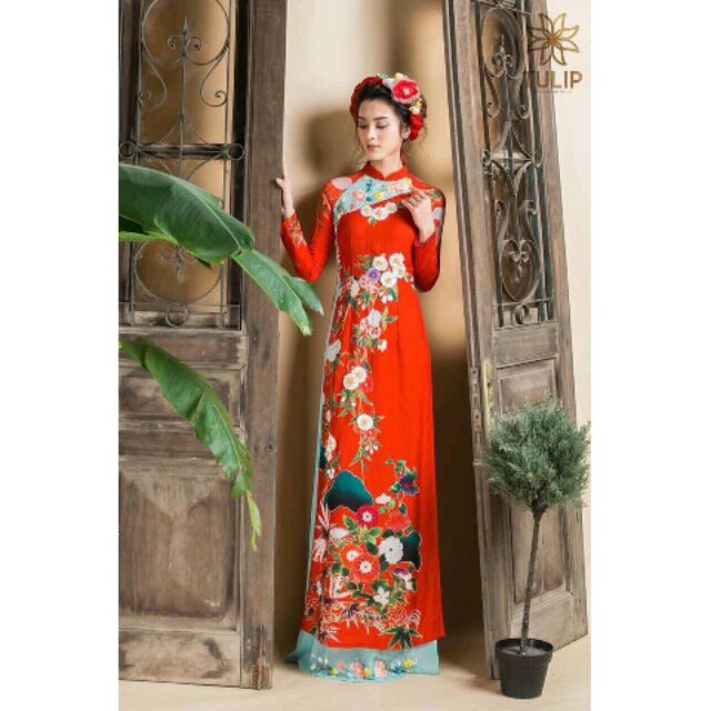 Áo dài in hoa 3D kèm ảnh thật