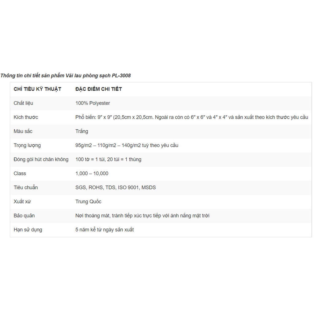 Khăn lau phòng sạch PL-3008 PRINSETON sử dụng rộng rãi trong phòng sạch để vệ sinh, lau chùi,