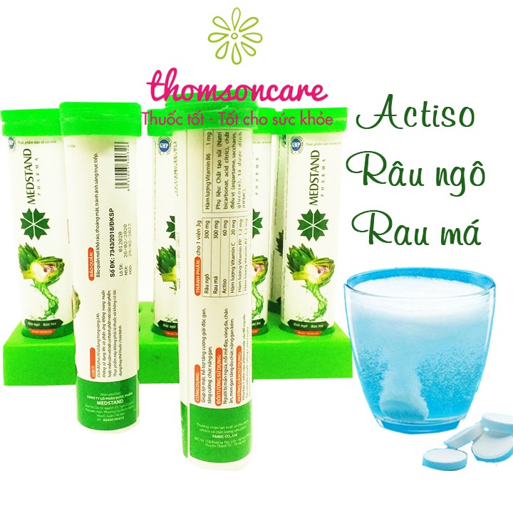 Viên sủi Actiso Râu Ngô Rau Má - Giúp thanh nhiệt cơ thể, mát gan, làm nước giải khát- Tuýp 20 viên Medstand | BigBuy360 - bigbuy360.vn