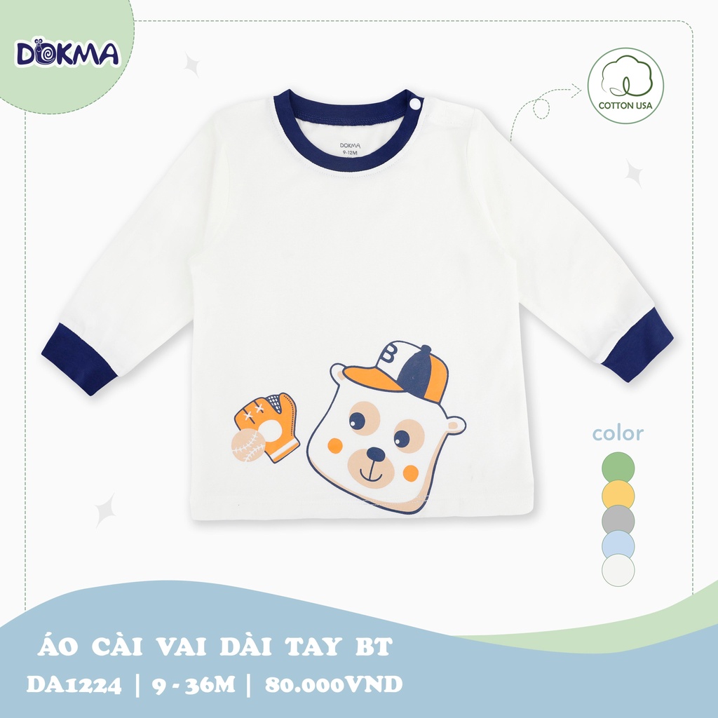 Áo dài tay cài vai bé trai Dokma - chất cotton hữu cơ mềm thoáng, co giãn, thấm hút