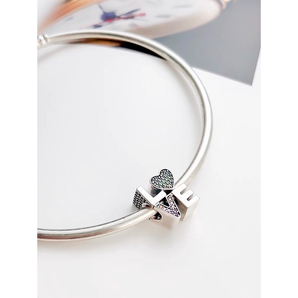 charm pan Love đính đá nhiều màu bạc s925 cao cấp