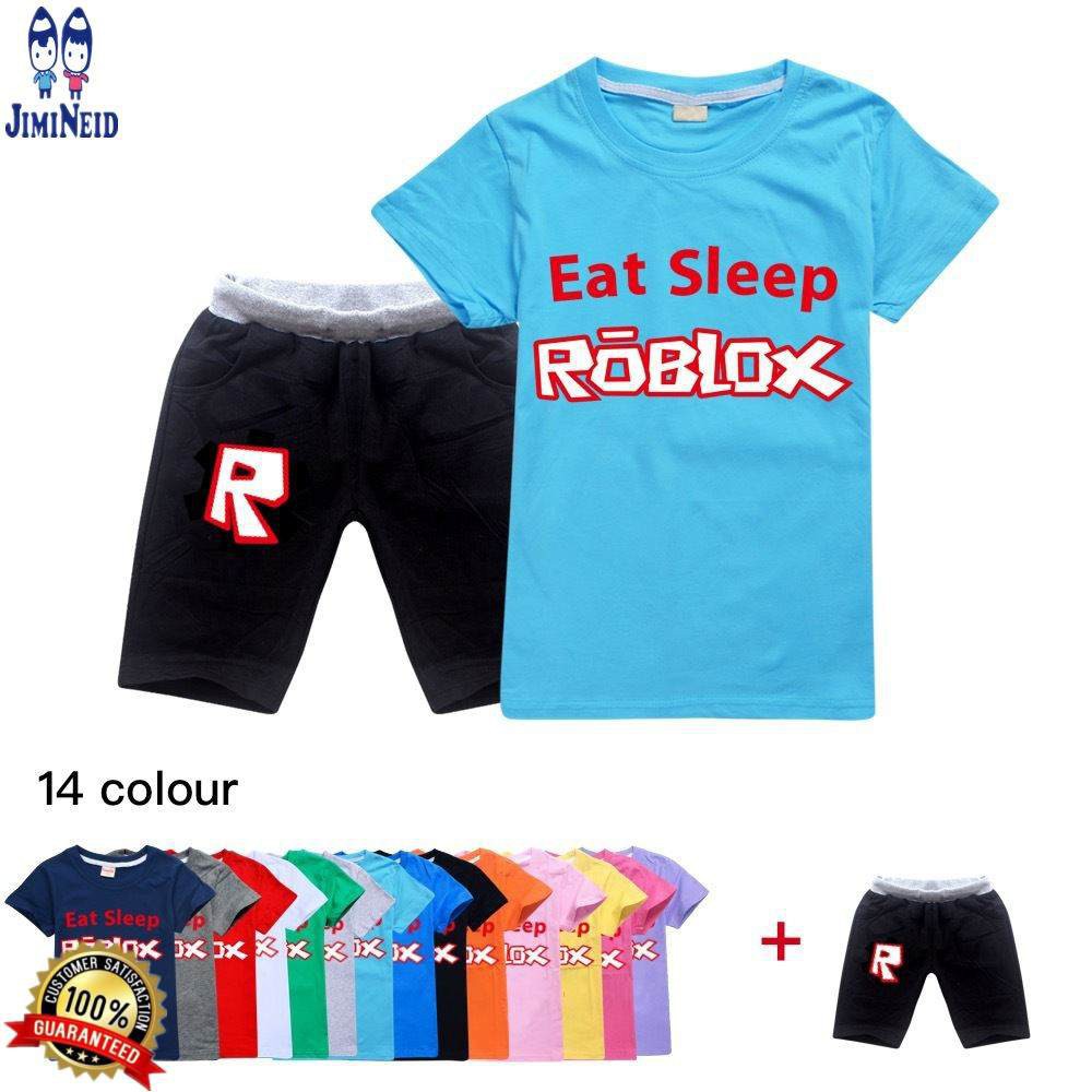 【JD】Summer hot sale ROBLOX Children's  Suit Pure Cotton Boys and Girls Short-sleeved cotton T-shirt + shorts 2-piece set