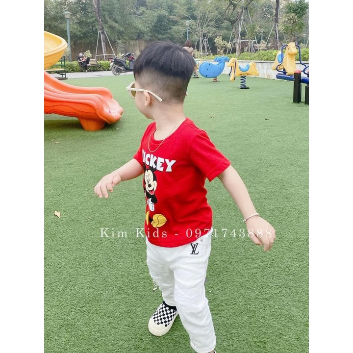 Áo thun bé trai Combo 3 áo phông cộc tay cổ tròn chất cotton 4 chiều mềm mịn thấm hút tốt hình mickey JIMADO E2.002.6