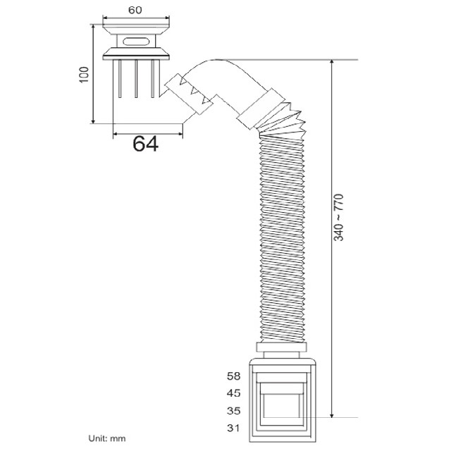 Bộ xi phông & ống xả mềm lavabo ZXP028-W