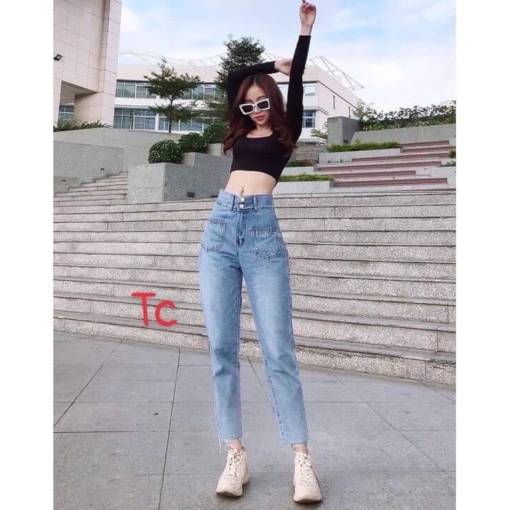 Quần bò nữ lưng cao Baggy phong cách hàn quốc