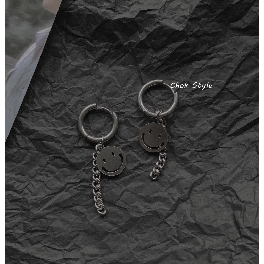 Khuyên Tai Dây Xích Mặt Cười Bằng Thép Titan Thời Trang 22634