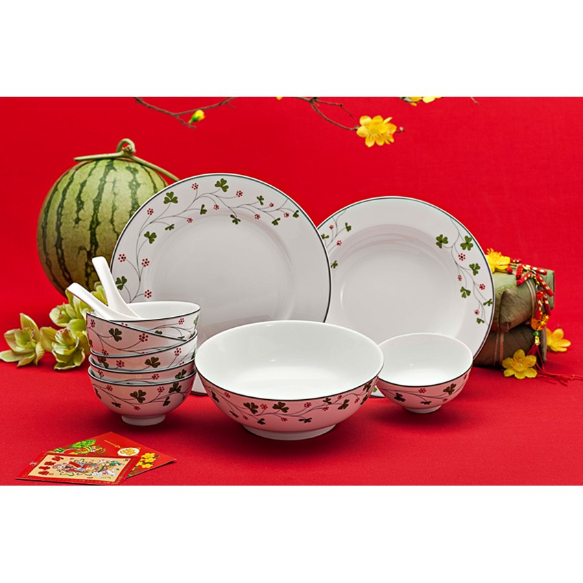 Bộ bàn ăn 9 sản phẩm Jasmine Hoa May Mắn
