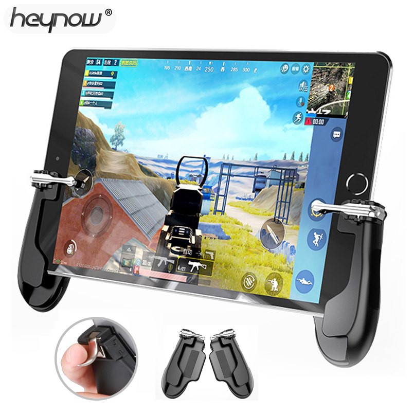 Tay Cầm Heynow Chơi Pubg, Ros Mobile Cho Ipad, Đt Màn Hình Rộng - Tích Hợp Nút Bấm Chơi 4 Ngón