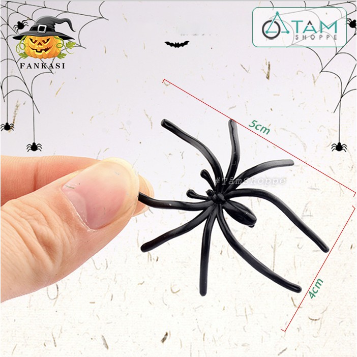 Set 10 con nhện giả trang trí màu đen tăm nhí