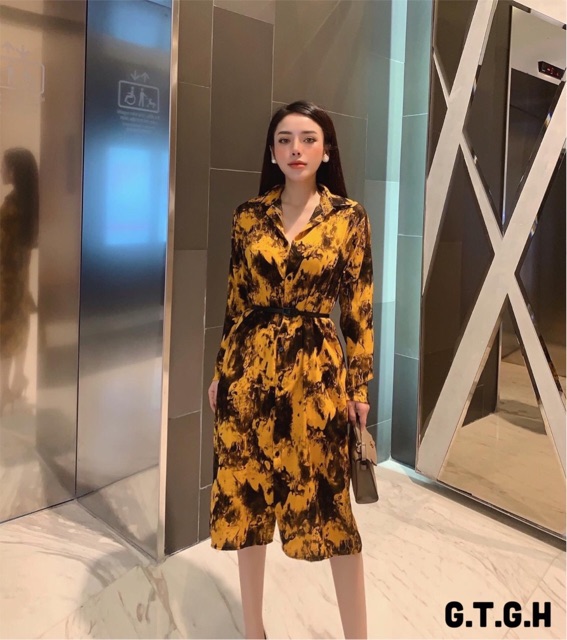 ( Ảnh thật + Video ) Váy suông sơ mi loang màu kèm belt | BigBuy360 - bigbuy360.vn