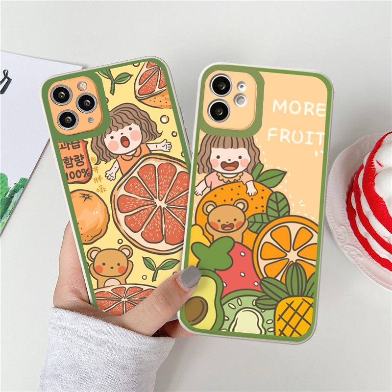 Ốp lưng iphone BÉ GÁI CAM ĐÀO  cạnh vuông  cho iphone 11 7plus 8plus x xsmax 11pro max 12pro 12promax13promax tr1070