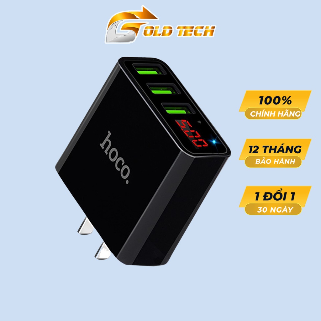Củ sạc 3 cổng Hoco C15 QC 3.0A đèn Led báo được thiết kế dạng chấu dẹt theo tiêu chuẩn quốc tế