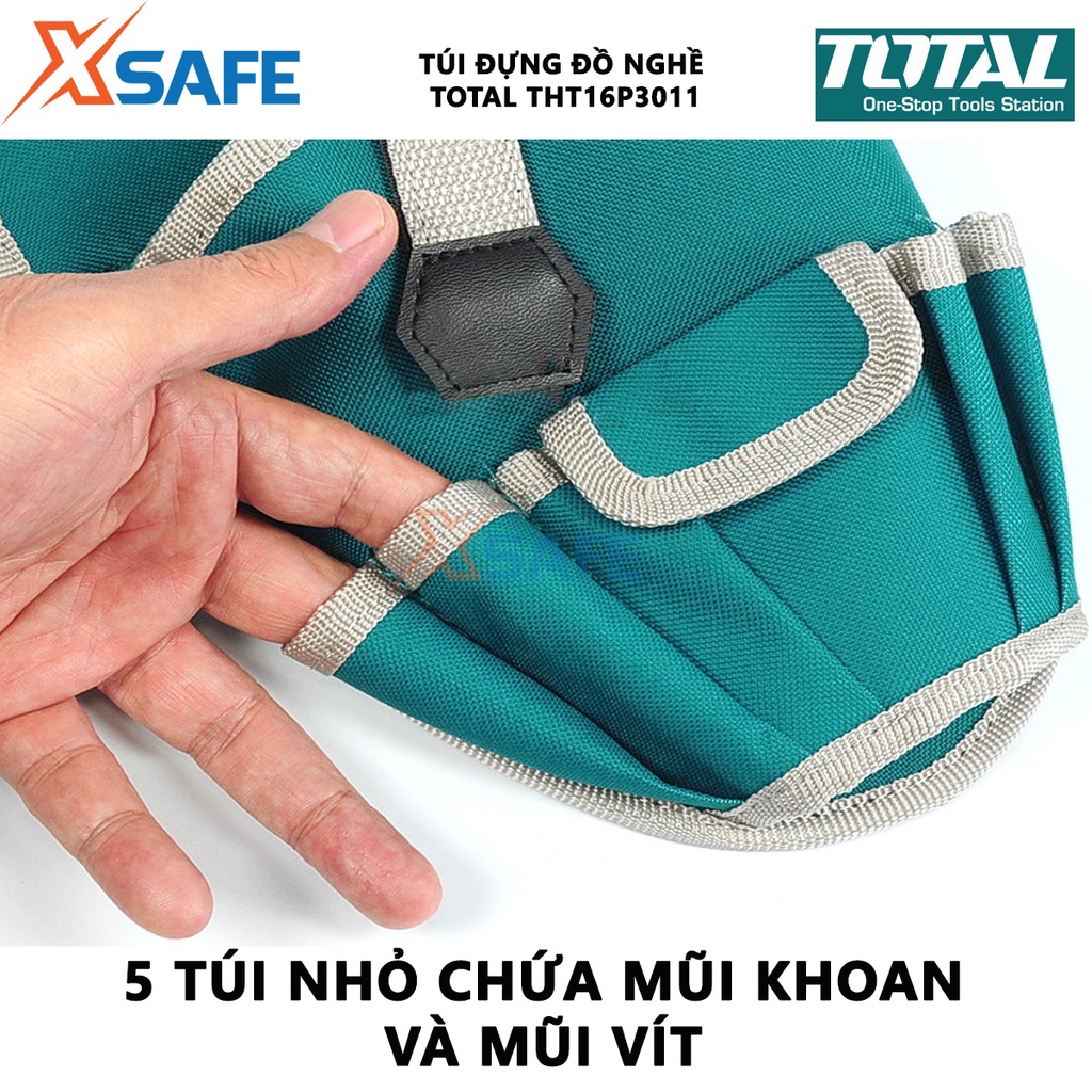 Túi đựng đồ nghề TOTAL THT16P3011 Giỏ đựng công cụ kích thước L290×W190mm chất liệu polyeste 600D, 1 túi lớn 5 túi nhỏ