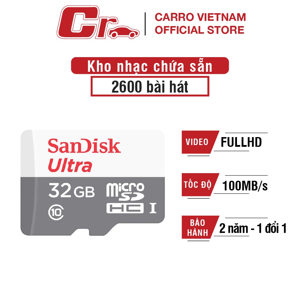 Thẻ nhớ Sandisk 32GB Micro SDHC Upto 100MB/s 533X Ultra Cài Sẵn Nhạc Bản Quyền Dùng Cho Điện Thoại Máy Tính Trên Ô Tô