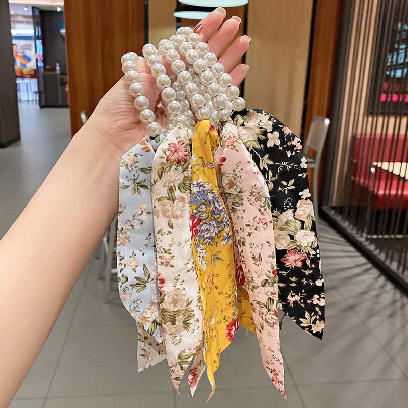 cột tóc gắn ngọc có dây vải phong cách vintage Hàn Quốc xịn xò nhiều mẫu - Selenshop