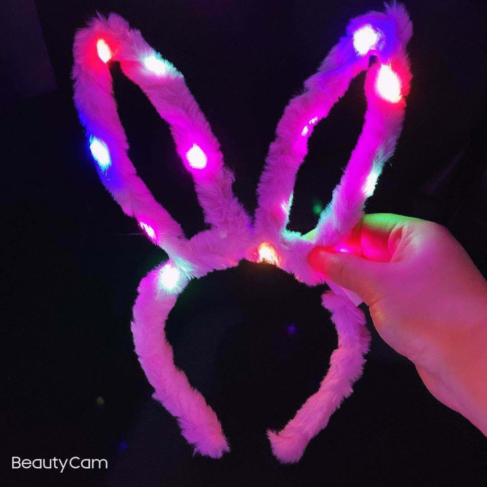 Băng Đô Tai Thỏ 14 Đèn LED Phát Sáng Dành Cho Trẻ Em