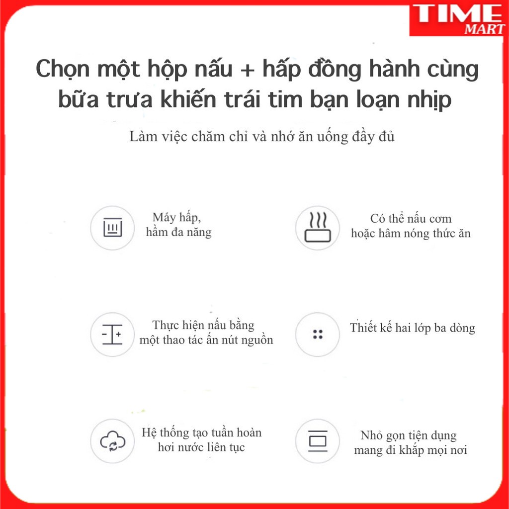 Hộp Cơm Văn Phòng Cắm Điện Chani 2 in 1 - Hấp Cơm, Nấu Cơm - Hộp Cơm Giữ Nhiệt Đa Năng [TIME_MART]