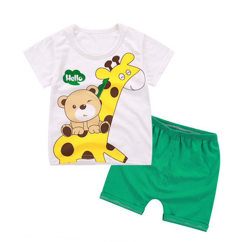 Áo thun ngắn tay in hình mèo Doraemon và quần short dễ thương cho bé