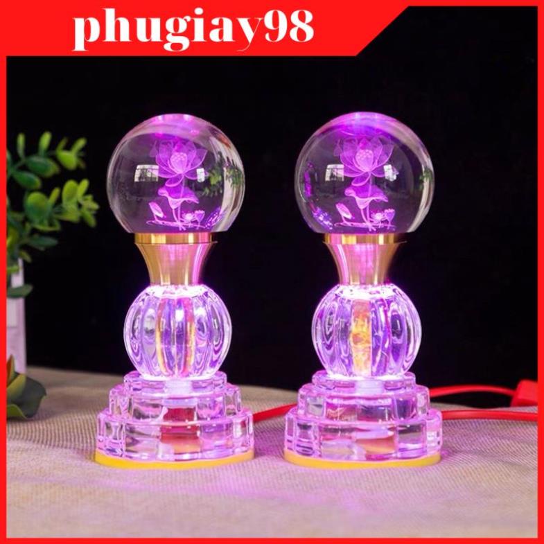 Cây Đèn Led Quả Cầu hoa sen ánh sáng pha lê nhiều màu Cao 18cm trang trí bàn thờ thêm may mắn - Hàng ORDER hot
