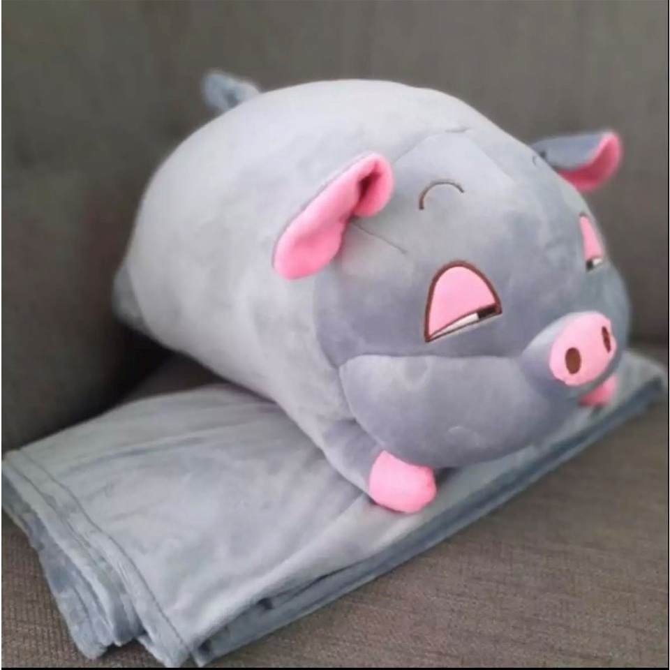 Gối Ngủ Kèm Chăn Hình Lợn Con Đáng Yêu Chất Mềm Mịn