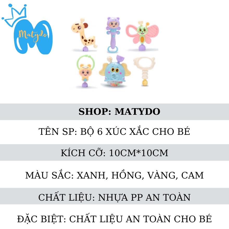 Xúc xắc lục lạc cho bé đồ chơi an toàn cho trẻ sơ sinh phát triển thính giác set 6 món