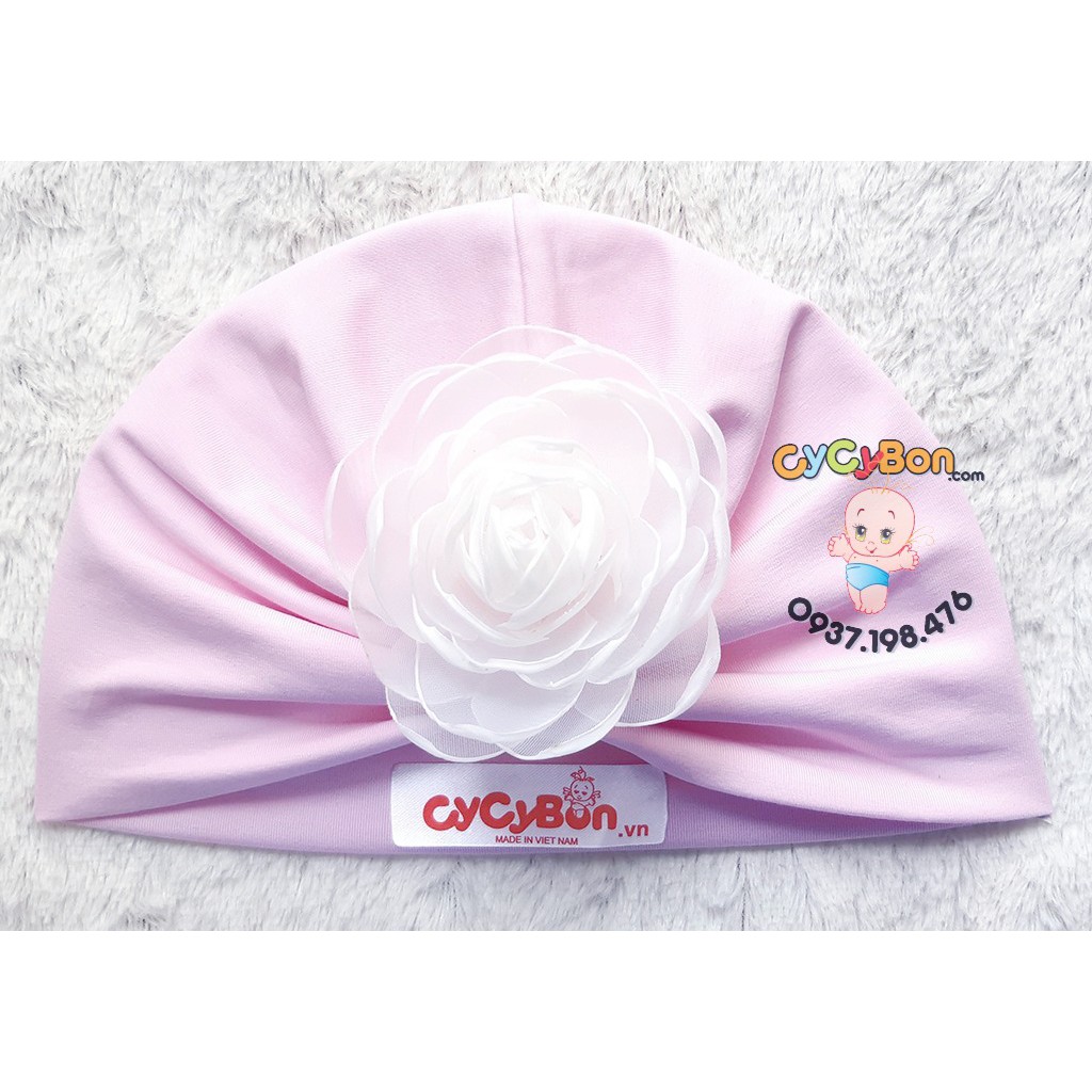 Nón Mũ Turban Tóc Giả Cho Bé Gái Màu Hồng Phấn Đính Bông Hồng Trắng Chất Vải Cotton Có Size