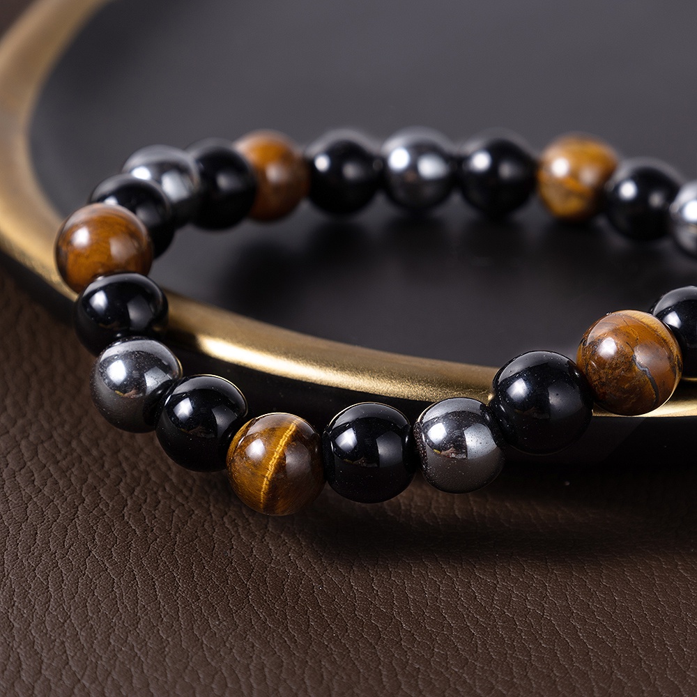 (MỚI) Vòng tay chuỗi hạt đá mắt hổ màu đen tự nhiên