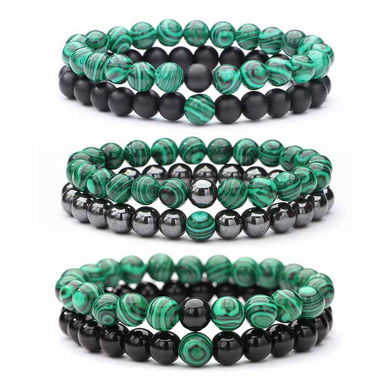 Vòng Tay Chuỗi Hạt Đá malachite Trắng Tự Nhiên Màu Đen Cho Cặp Đôi