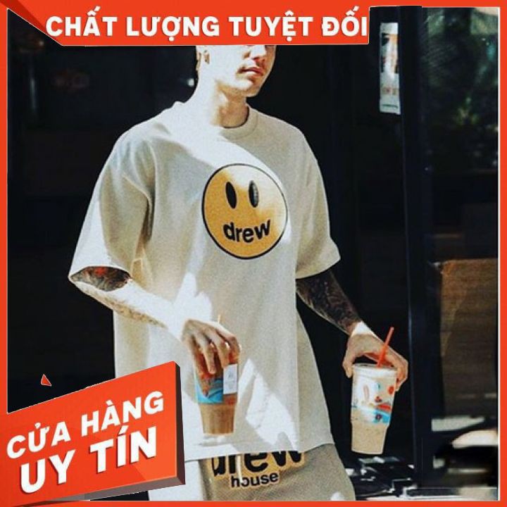 Áo thun Unisex  DREW MẶT CƯỜI, Áo phông dáng rộng tay lỡ, Form oversize Nam nữ, chất liệu cotton 100% thoáng mát