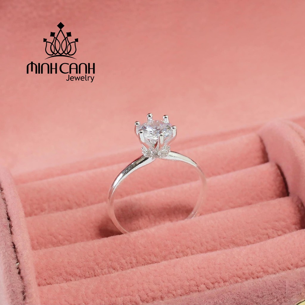 Nhẫn Bạc Đá Tròn Thắt Giữa - Minh Canh Jewelry