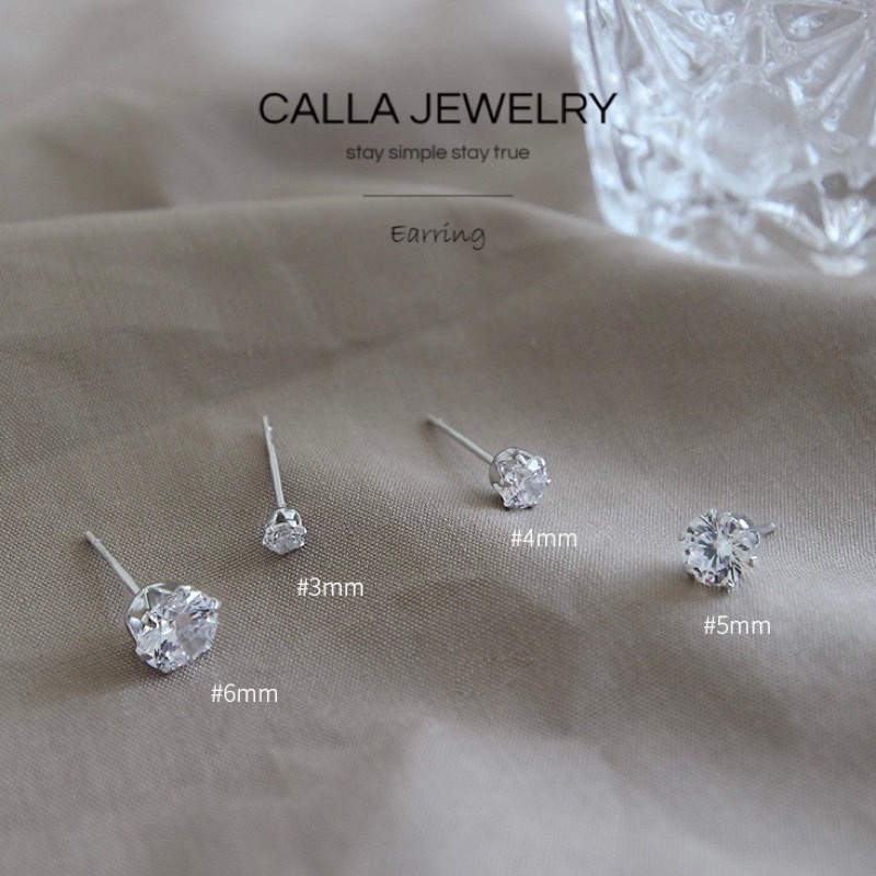 Simple CZ Stud Earring - Khuyên tai Bông tai bạc cao cấp s925 Nụ đá bling Bông nụ Calla Jewelry | E003