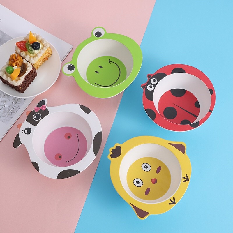 Bát ăn dặm lúa mạch cho bé hình thú cưng, Chén ăn dặm làm từ chất liệu nhựa sợi tre, chịu nhiệt cao, không độc hại