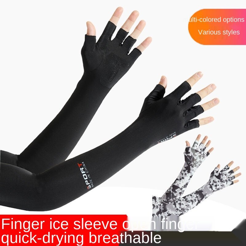 Găng tay chống nắng hở ngón bằng lụa lạnh chống trượt tiện dụng thời trang cho nam và nữ