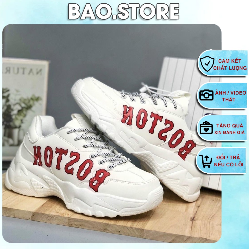 Giày MLB Boston Thể Thao Nam Nữ IN 3D Đế Độn 5CM bản đẹp 2022, Giày Thể Thao Màu Trắng