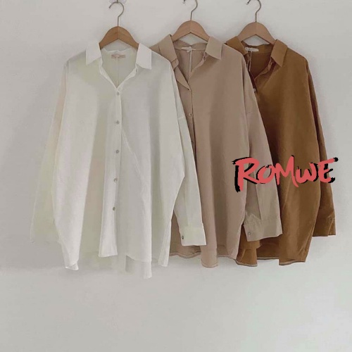 Áo sơ mi trơn cúc sau lưng unisex form rộng dài tay nhiều màu- Romwe