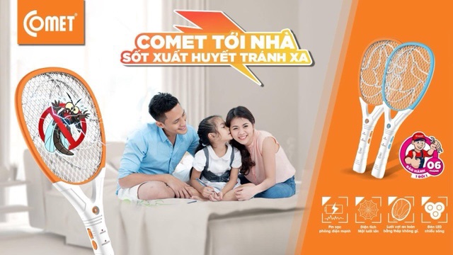 Vợt muỗi điện COMET CP045 [CAM KẾT CHÍNH HÃNG] 2 màu Cam/Xanh