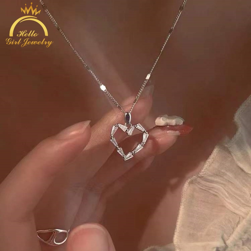 Dây Chuyền Mặt Trái Tim Đính Đá Zircon Phong Cách Nhật Hàn Thời Trang Sang Trọng Cho Nữ